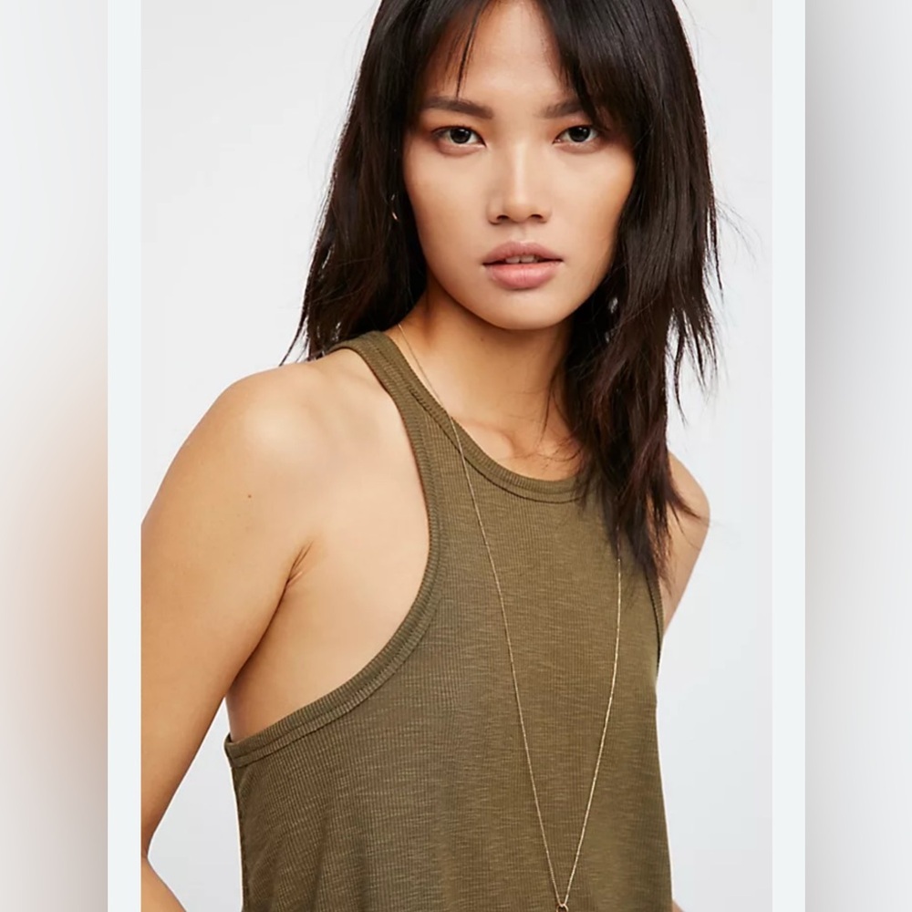 Free People tank top shirt blouse xs olive green boho muscle